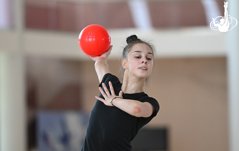 Mariia Borisova during an exercise with a ball