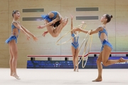 Gymnasts during an exercise with hoops