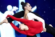 Belarusian gymnasts Alina Harnasko and Anastasia Salos during the performance at the gala show