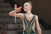 Kristina Voitenko during an exercise with clubs