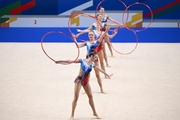 Gymnasts during the hoop exercise