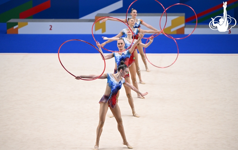 Gymnasts during the hoop exercise