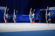 Group gymnasts during an exercise with balls