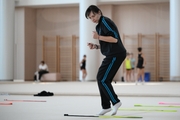 Coach Olesya Kovaleva during practice at the training camp in the Academy