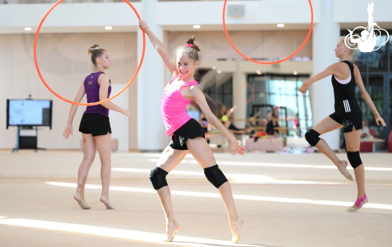 Gymnast performing an exercise with hoops