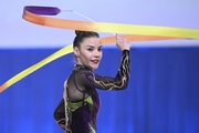 Angela Mazibrada  during an exercise with a ribbon