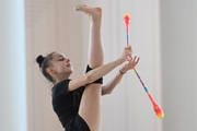 Mariia Borisova during an exercise with clubs