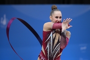 Alina Rechkina during an exercise with clubs