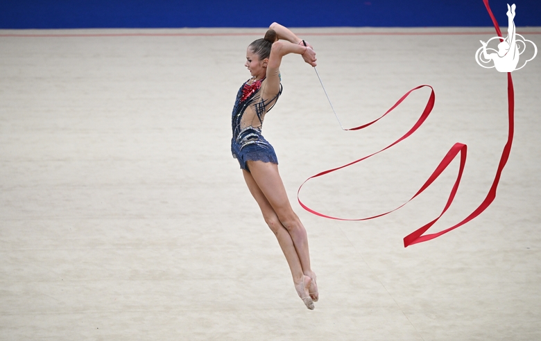 A gymnast during the ribbon exercise