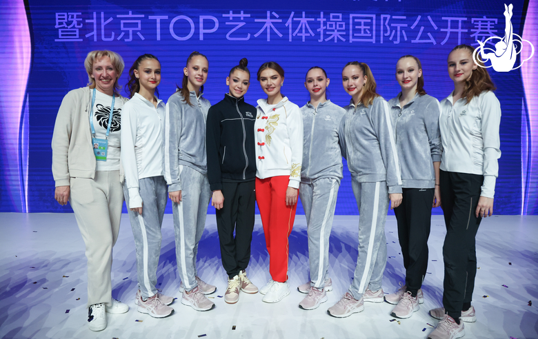November 17, 2025. Olympic champion Alina Kabaeva with coach Oksana Kurganskaya and Omsk gymnasts at the Sky Grace Cup International Tournament and Beijing Top Open 2025