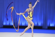 Daria Verenich during an exercise with a ribbon