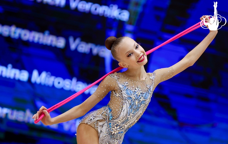 Gymnast during an exercise with a jump rope