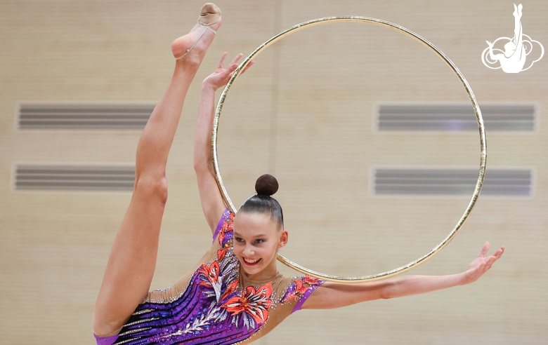 Gymnast during an exercise with a hoop