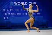Mariia Borisova during an exercise with clubs
