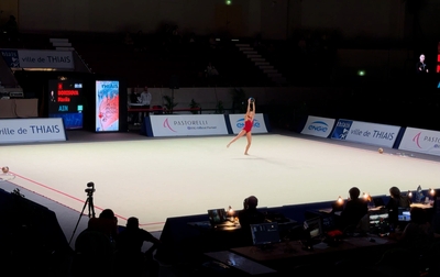 Фрагменты выступлений Марии Борисовой в многоборье на этапе Гран-при в Тье