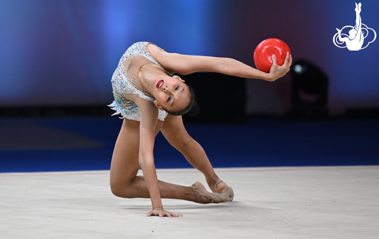 Aibota Yertaikyzy during the ball exercise