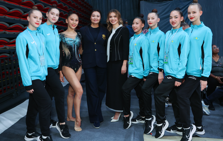 November 16, 2025. Olympic champion Alina Kabaeva with gymnasts during the Sky Grace Cup International Tournament and Beijing Top Open 2025