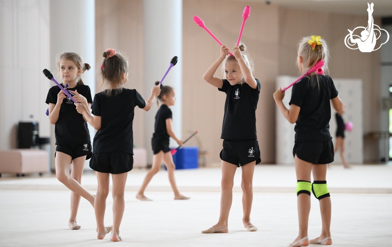 Young gymnasts during a training session