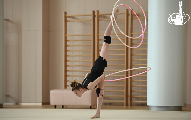 Gymnasts from Belgorod during an exercise with hoops