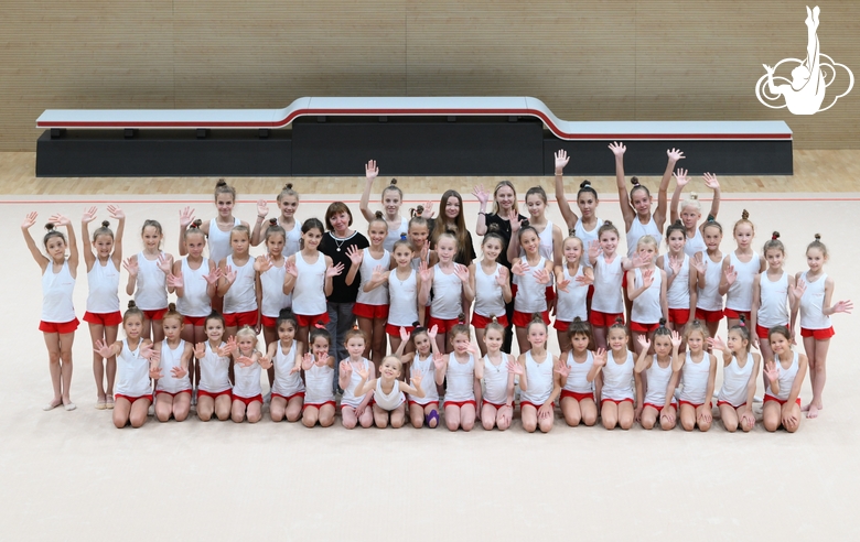 Gymnasts and coaches of the Academy of the Firsts after the training session