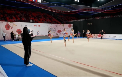 Footage from floor testing at the second stage of the Cup of the Strongest with participation of Alina Kabaeva
