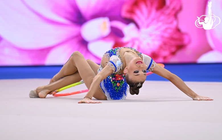 Karolina Pakhtusova during an exercise with a hoop