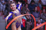 Karolina Tarasova (Russia) in an exercise with a ribbon at the EVGENIYA CUP tournament