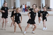 Young gymnasts during training