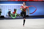 A gymnast during the ribbon exercise