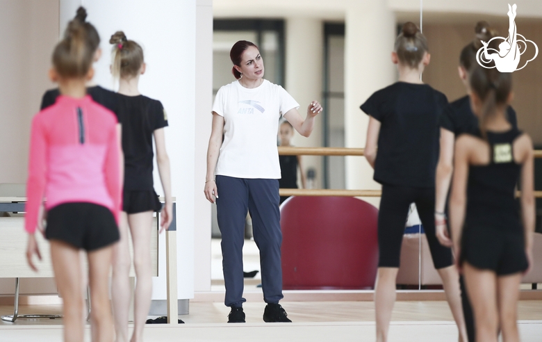 Choreographer Natalya Likhobabina works out with young gymnasts