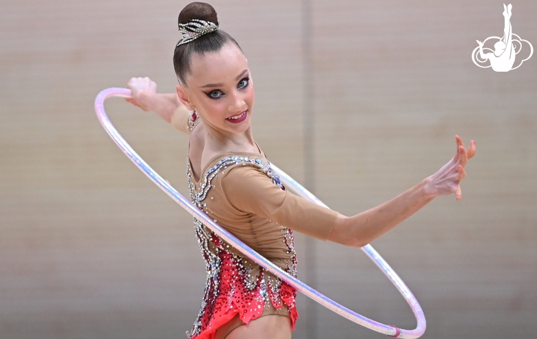 Gymnast during an exercise with a hoop