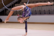 Elvira Belyaeva during an exercise with a hoop at the control training session