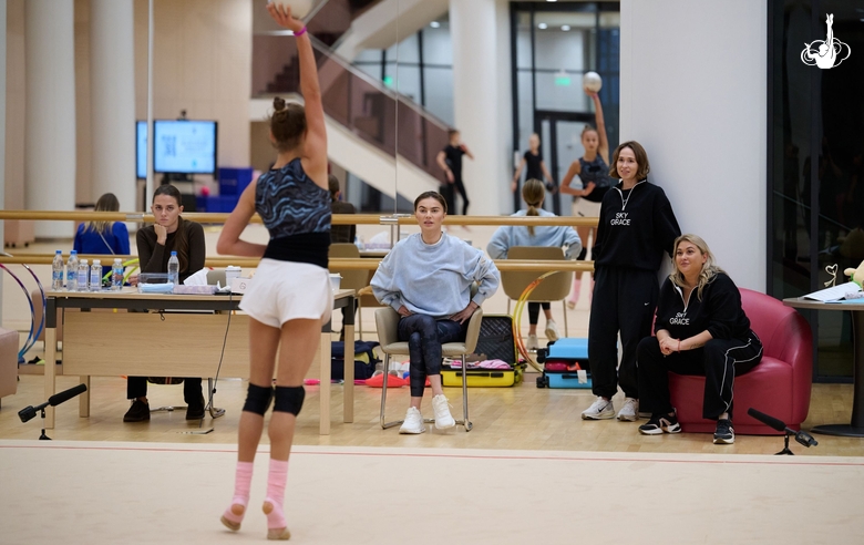 Olympic champion Alina Kabaeva and the Academy coaches during a training session