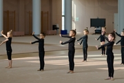 Young gymnasts during training