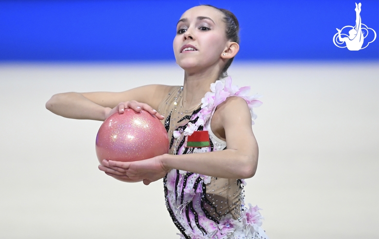 Nika Kostina  during an exercise with a ball