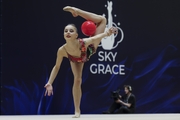 Mariia Borisova during an exercise with a ball