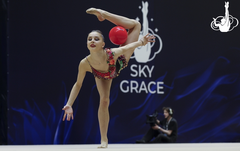 Mariia Borisova during an exercise with a ball