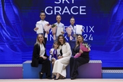 Olympic champion Alina Kabaeva with gymnasts at the  Sky Grace Grand Prix tournament