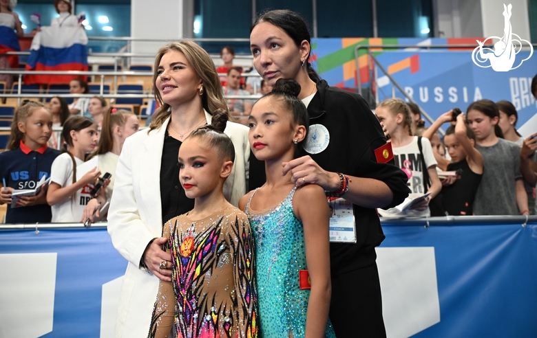 Olympic champion Alina Kabaeva, Ksenia Savinova and Asel Arapova with Coach Natalia Belugina at BRICS Games