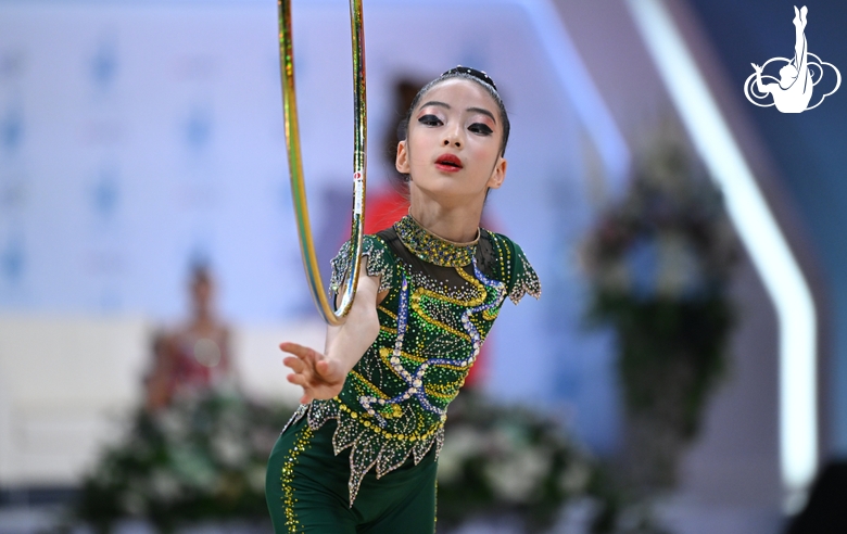 A gymnast during the hoop exercise