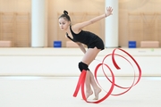 Mariia Borisova  during an exercise with a ribbon during training at the Academy