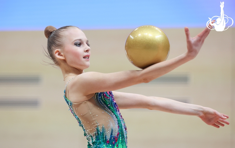 Gymnast  during an exercise with a ball