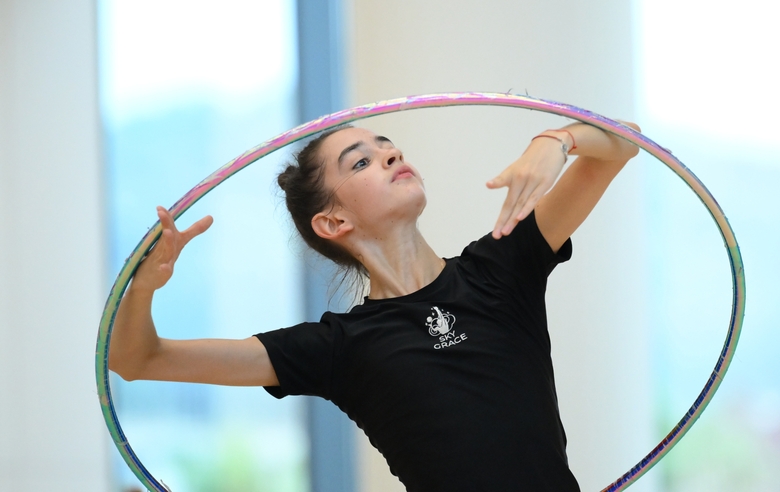 Anna Vakulenko during an exercise with the hoop