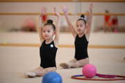 Young gymnasts during the qualifying rounds