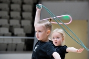 Young gymnasts during training