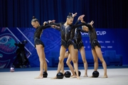 Group gymnasts during an exercise with balls