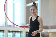 Mariia Borisova during an exercise with a hoop during training at the Academy