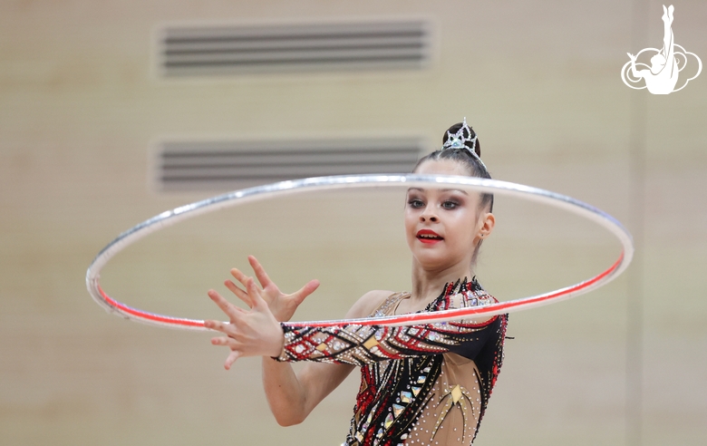 Gymnast during an exercise with a hoop