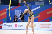 Gymnast during exercise with ribbon