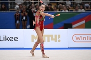 Mariia Borisova during the exercise with clubs